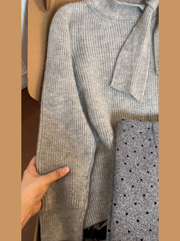 韩系氛围感穿搭一整套早秋新款慵懒风显瘦针织衫毛衣短裙两件套潮|undefined