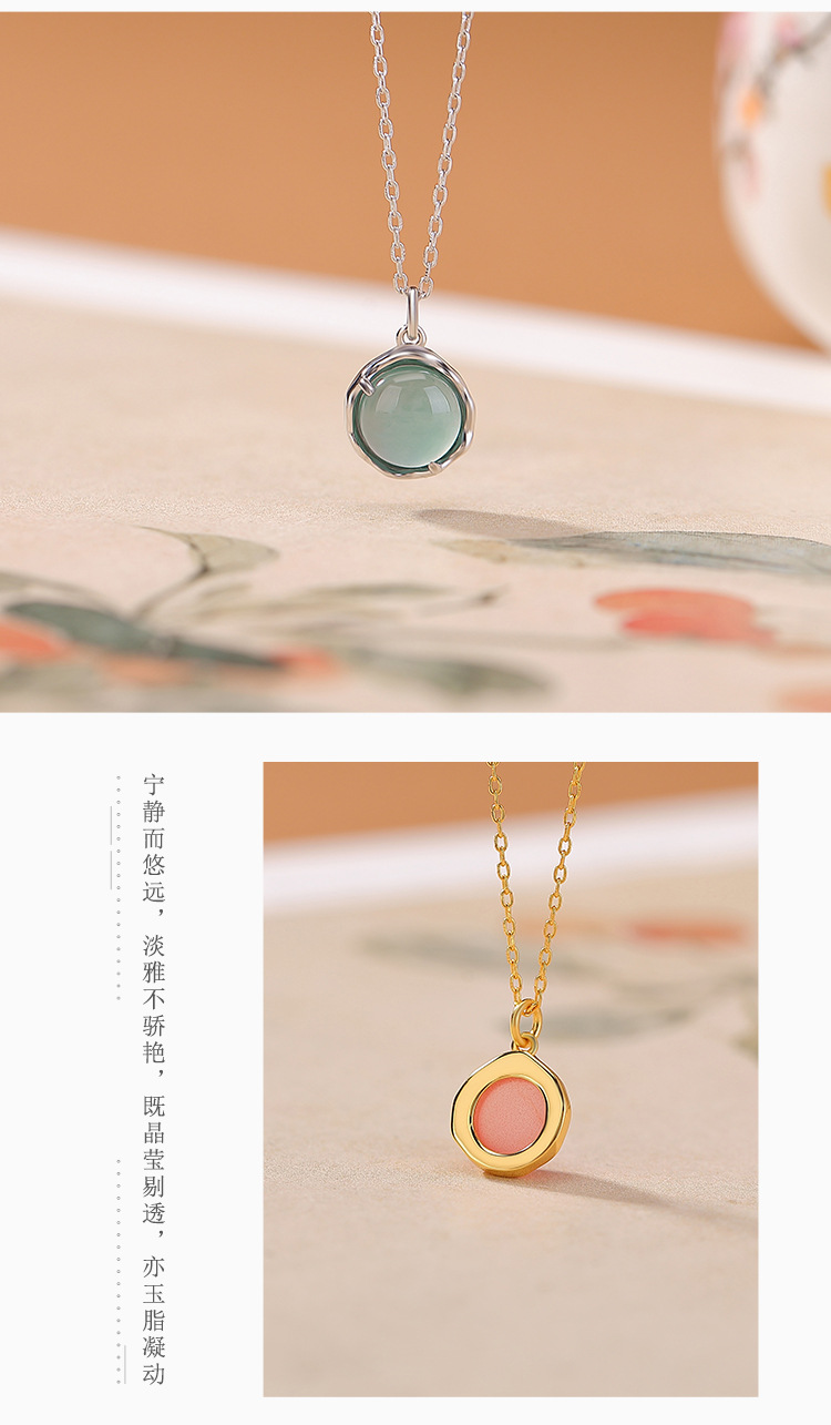Dây chuyền bạc S925 mạ vàng hồng đính mã não xanh ngọc lục bảo hình học — Kiểu Phỉ Thúy chi tiết 5