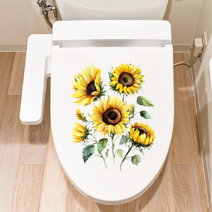 Cross-border wholesale bathroom sunflower wall stickers living room bedroom toilet lid decorative stickers waterproof self-adhesive toilet stickers