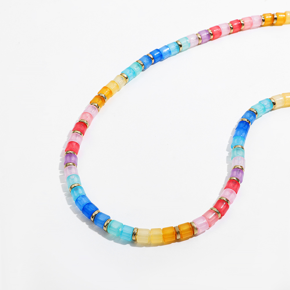 8g Weight Necklace Classification Resin, Copper Chain Material Beaded Chain Chain Type 1 Piece Quantity Holiday, Daily Occasion Resin, Copper Material Colorful Pattern All Seasons Season Women's Gender Vacation Style Vacation Colorful Resin Copper Beaded Chain Beaded Necklaces Wholesale 7