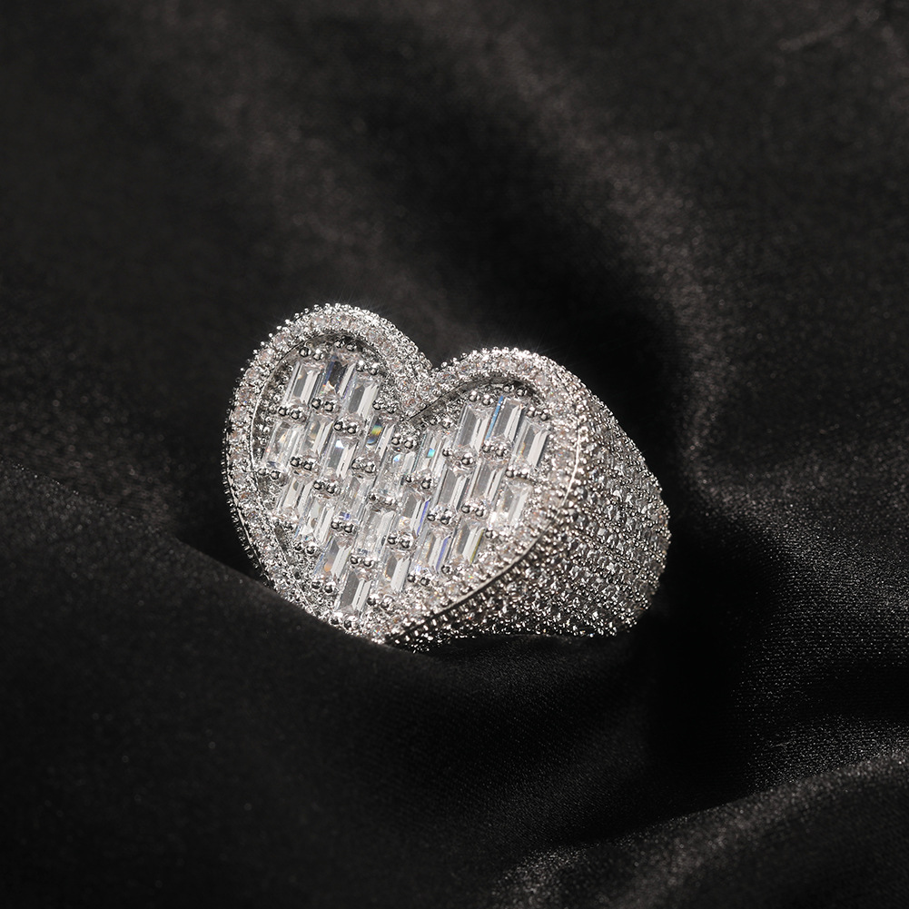 24g Weight Rhinestones Inlay Material Rings Classification 6, 9 Ring Size 1 Piece Quantity Party, Street Occasion Copper Material Heart Shape Pattern Unisex Gender Inlay Design Hip-Hop Style Hip-hop Heart Shape Copper Inlay Rhinestones Rings 4