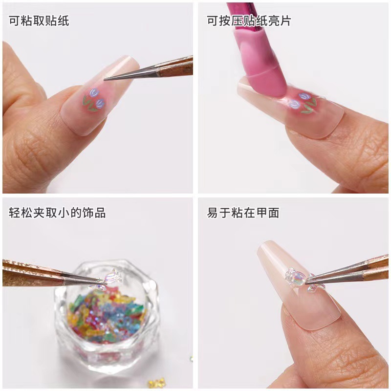 Manicura multifuncional pinzas de doble cabeza clip de uñas cinta adhesiva de silicona presionando palo en relieve herramientas de uñas japonesas