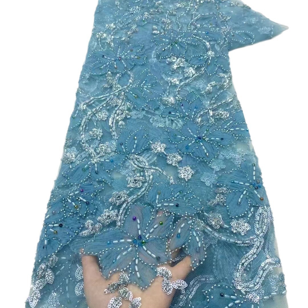 Flores bordadas de diamantes de color sequinado tubo de perlas bordado tela pequeña fresca moda vestido de boda vestido de baile tela image 6