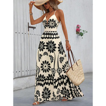 Q 76897 Printed Waist Cincher Maxi Dress ӡ�������ȼٳ�ȹ