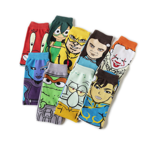 Cotton cartoon pattern mid-calf men's and women's long socks anime trendy cross-border socks personalized Instagram fashionable socks manufacturer cotton socks