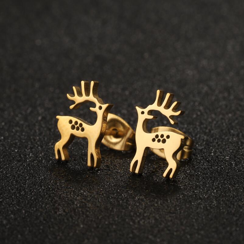 5g Weight PVD Coated Gold Plating Process 316 Stainless Steel Ear Needle Material PVD Coated 18K Gold Real Gold Plated Elk 304 Stainless Steel Cute Simple Style Waterproof Non Tarnish Ear Studs