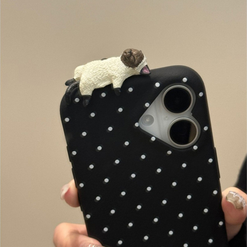 可爱波点猫咪适用苹果14手机壳iPhone16纯色15promax新13包12女|undefined