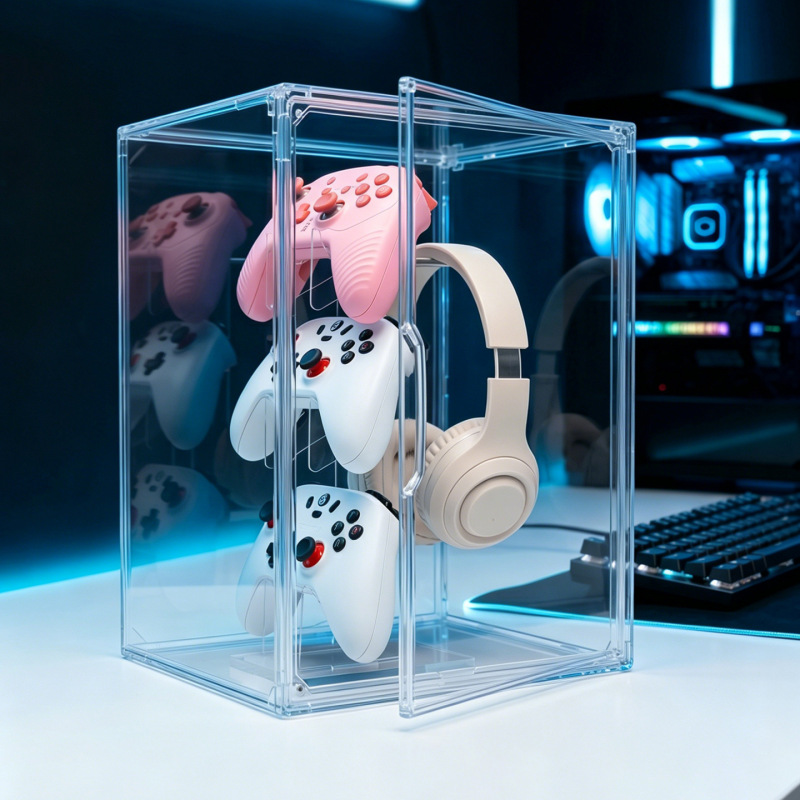 Transparent Dust-Proof Game Controller Storage Box, Acrylic Vertical Desktop Headphone Stand, Game Console Accessories Organizer Transparent Dust-Proof Game Controller Storage Box, Acrylic Vertical Desktop Headphone Stand, Game Console Accessories Organizer