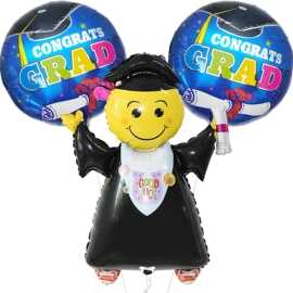 3个装毕业派对幼儿园博士铝箔气球GRAD毕业典礼布置装饰跨境热卖