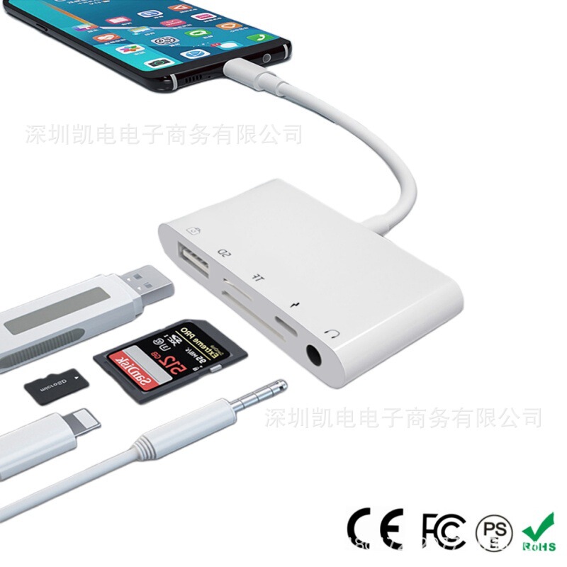 Applicable to Apple 12/14 Reading U Disk Camera SD Memory Card TF Listening to Songs Insert 3.5 Ear Listening and Charging CE Certification