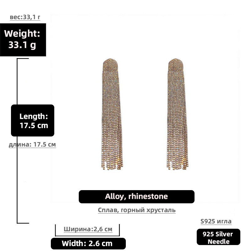 34g Weight Artificial Gemstones Inlay Material Earrings Classification Housewarming, Anniversary, Business, Wedding, Travel, Birthday, Festival Occasion Alloy Material Tassel Pattern Women'S Gender Diamond Design Fashion Style Silver Color Fashion Tassel Diamond Alloy Artificial Gemstones Earrings 1