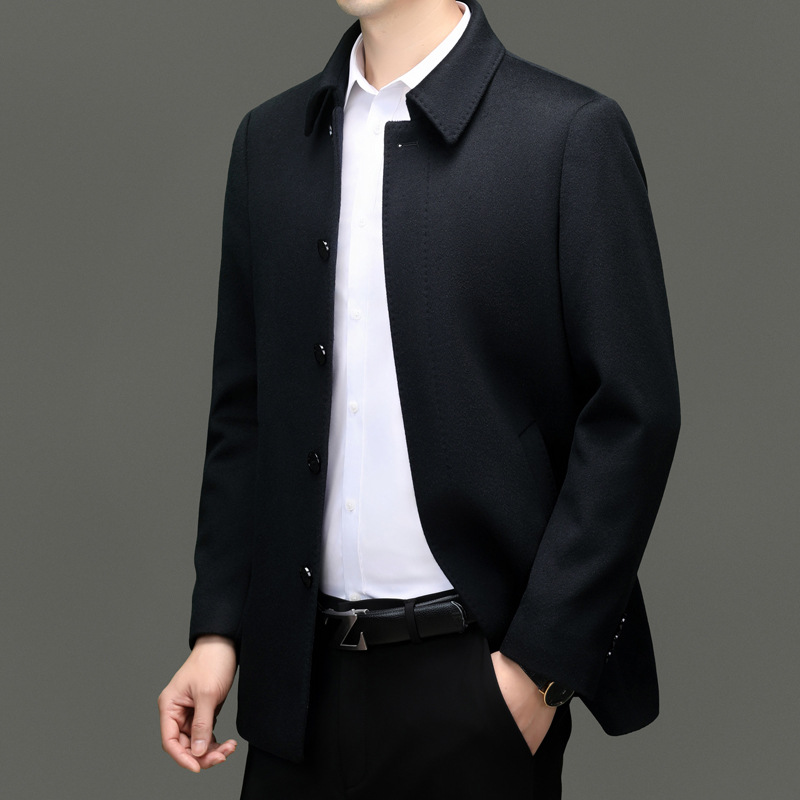 2024 가을과 겨울 하이 엔드 임원 남성 울 트위드 재킷 옷깃 비즈니스 중간 길이의 캐시미어 코트