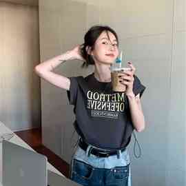 设计感短袖t恤女春季韩版别致抽绳宽松短款上衣i