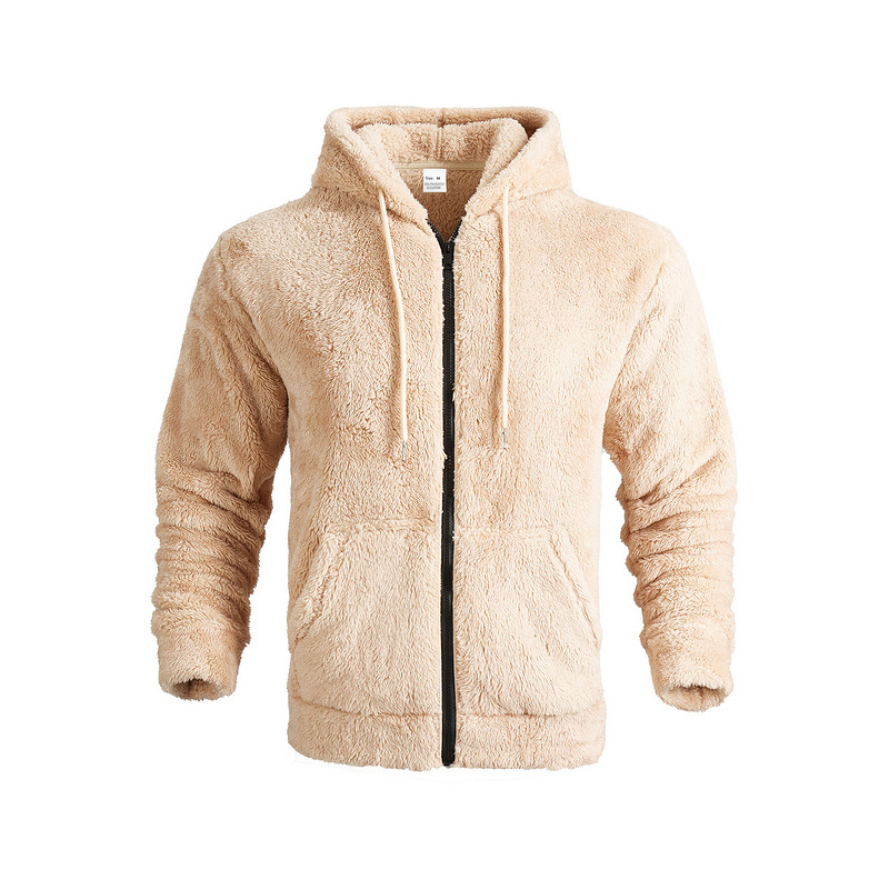 Europa y Estados Unidos trajes de hombre transfronterizos otoño y invierno engrosados cálidos chaqueta de vello de doble cara con cremallera suelta cardigan casual con sombrero