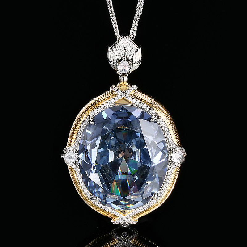 2024 nuevo estilo Zhuang Shengsheng joyería simulación color tesoro gran forma de huevo retro dibujo artesanía colgante collar piedra 25*30