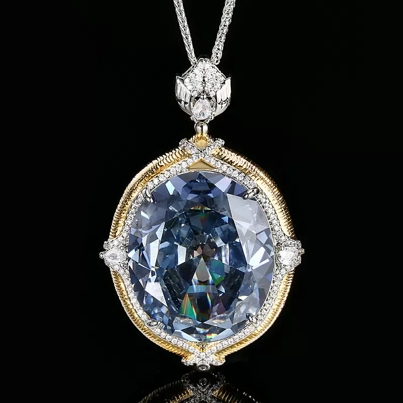 2024新款庄生生珠宝仿真彩宝大蛋形复古拉丝工艺吊坠项链石25*30