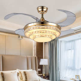 静音隐形风扇灯家用客厅餐厅卧室风扇灯现代简约变频水晶吊扇灯具