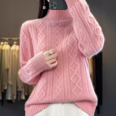 秋冬の新型ウールのセーターの女性の半高襟のダイヤモンドのファッションは厚いウールのセーターを厚くします。