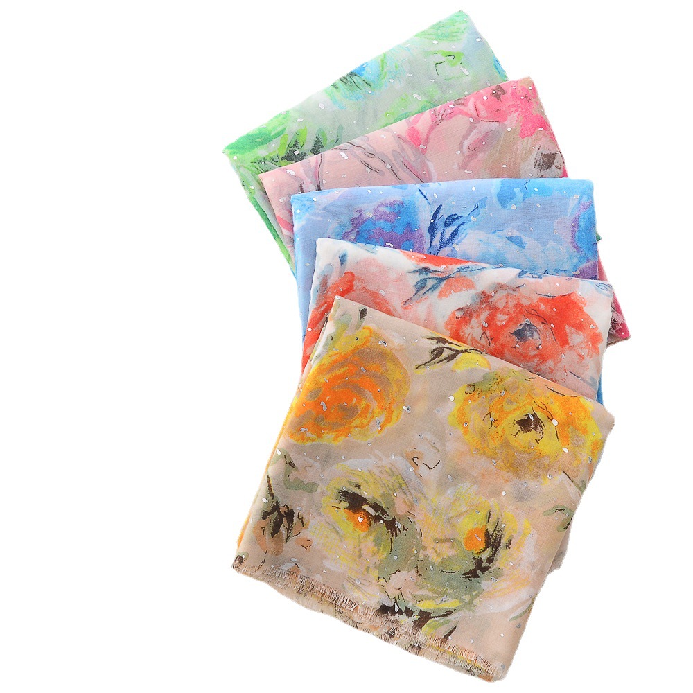 Bronceado de moda Rosa impresión algodón y lino sensación bufanda de seda todo partido bronceado bufanda grande viaje protector solar Toalla de playa para las mujeres