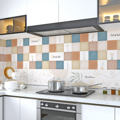 Kitchen oil-proof sticker stove cabinet range hood tile wall sticker self-adhesive wallpaper high temperature waterproof and moisture-proof wallpaper