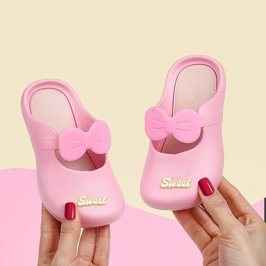 Детские тапочки, летние домашние домашние тапочки для девочек с мягкой подошвой и бантом принцессы, детские пляжные тапочки маленького и среднего размера