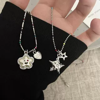 小红书同款星星吊坠项链女小众甜美童趣糖豆撞色串珠设计感锁骨链