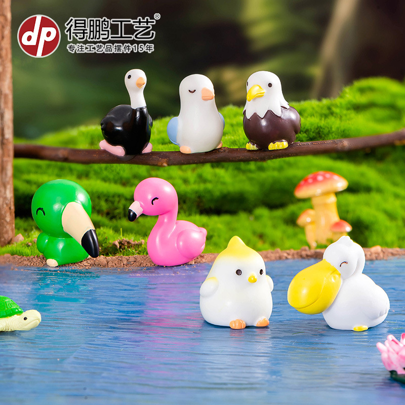 苔藓微景观摆件卡通可爱小鸟鸭嘴兽火烈鸟老鹰动物摆件园艺装饰品