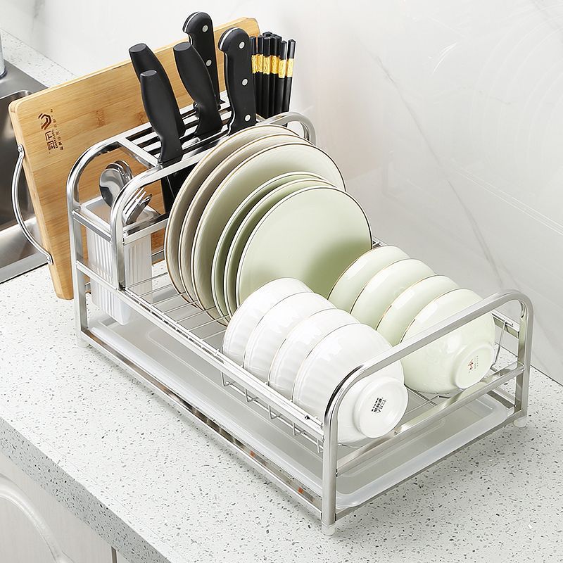 Kitchen Dish Drain Rack Stainless Steel Storage Rack Dishware Storage Rack Knife Holder Multi-Functional Tableware Storage Box