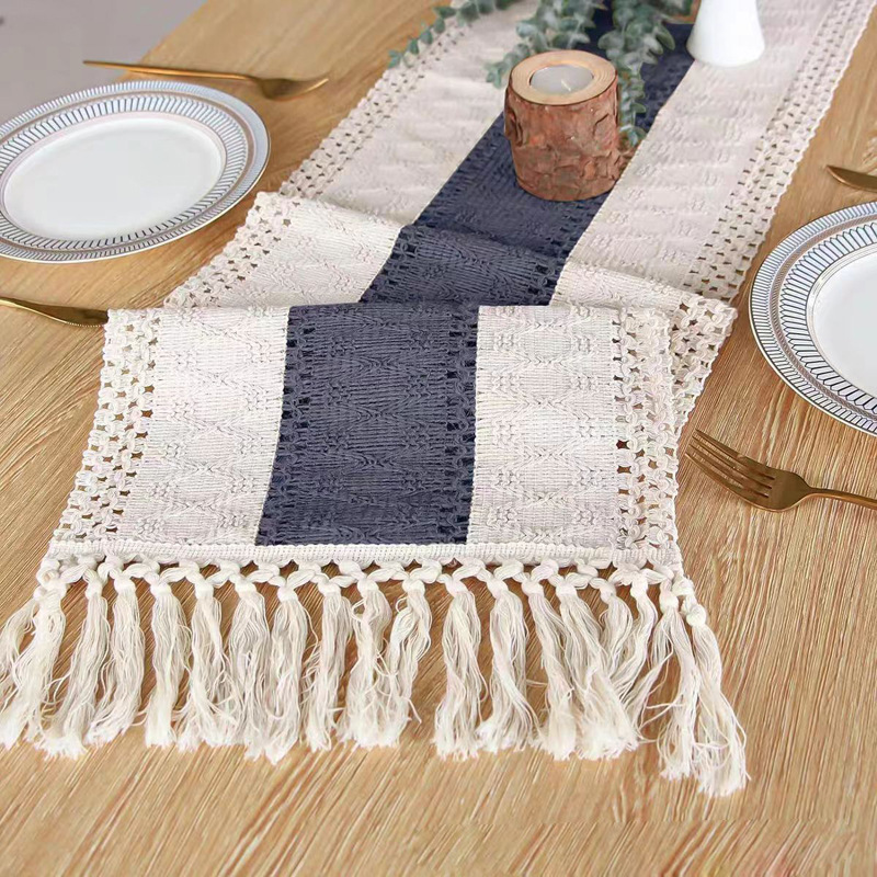 Tabla de algodón transfronterizo bandera de color algodón y lino nudo hueco frisa decoración de mesa de té hogar estilo de minoría