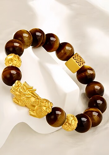 Yunnan Sand Gold Light Luxury Fashion Dominant Tiger Eye Stone Wealth Bringing Plaque Handchain Copper Alloy Jewelry Supply Wholesale