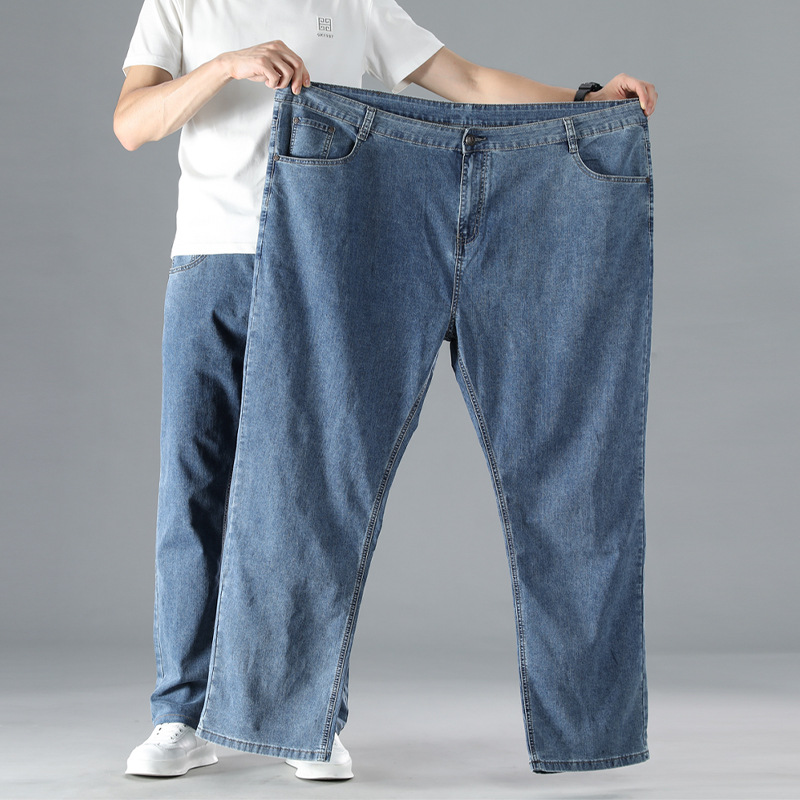 Plus Size Plus Size Jeans Men's Loose Straight Spring Fat Guy Fatty Thin High Waist High Elastic Dad Pants