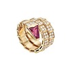 Ruby tourmaline golden elastic ring, diamond encrusted, silver 925 sample, pink gold