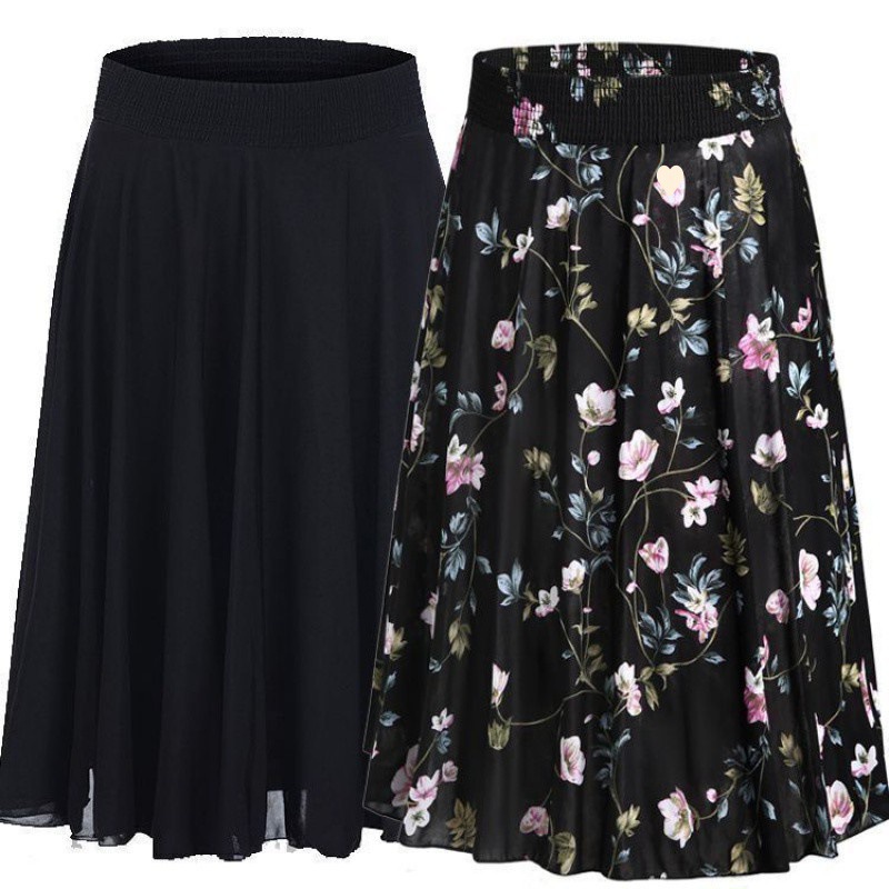 夏季中裙冰丝碎花跳舞裙妈妈装夏天中长款百褶裙中老年女装半身裙