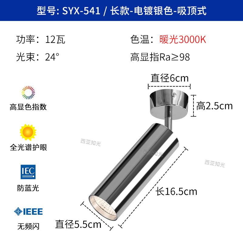 全光谱包豪斯风格不锈钢明装射灯中古客厅卧室玄关背景墙银色射灯|undefined