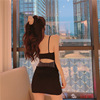 One line neckline low cut open back fringe stitching hip skirt small black skirt suspender dress