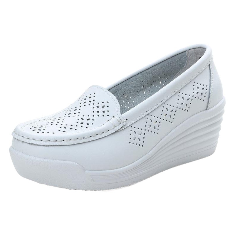Zapatos de plataforma transfronteriza Cuatro Estaciones cómodas mamá zapatos de vaca mejorada zapatos de enfermera zapatos casuales zapatos blancos cuña zapatos de mujer