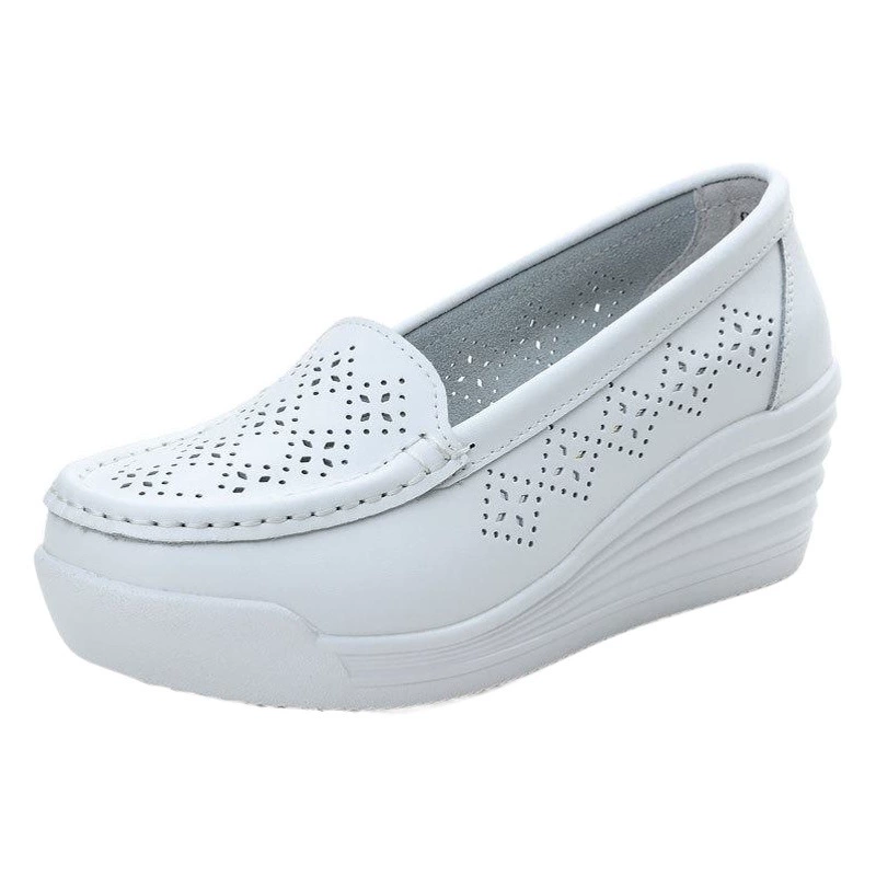 Трансграничная обувь на платформе Four Seasons Удобная обувь для мам Обувь для медсестер из увеличенной воловьей кожи Повседневная Белая обувь Женская обувь на танкетке
