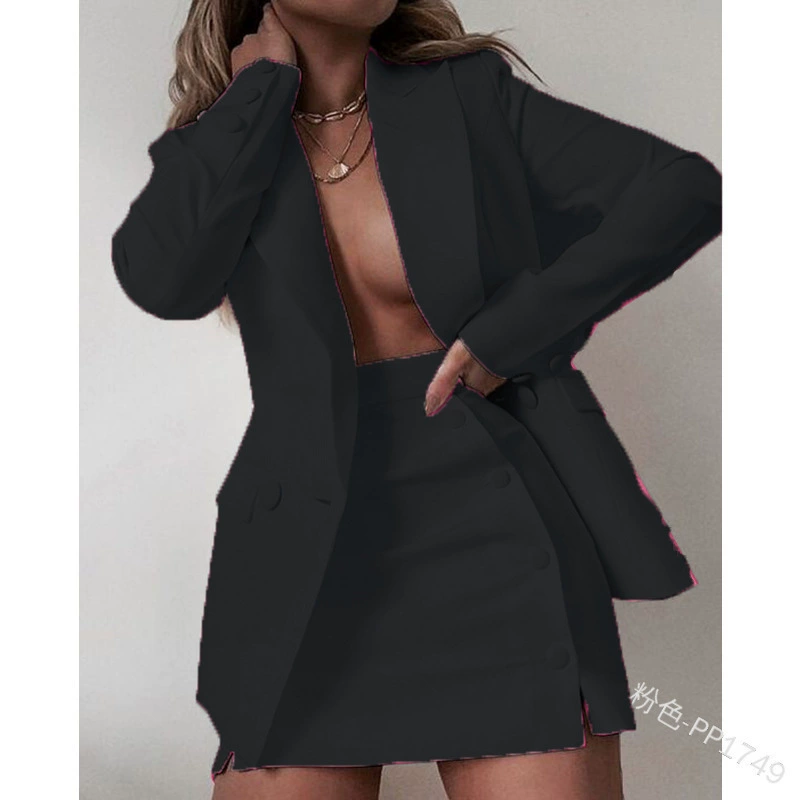 Женский костюм-двойка — классический пиджак и мини-юбка, европейские весенние цвета, размеры S–5XL