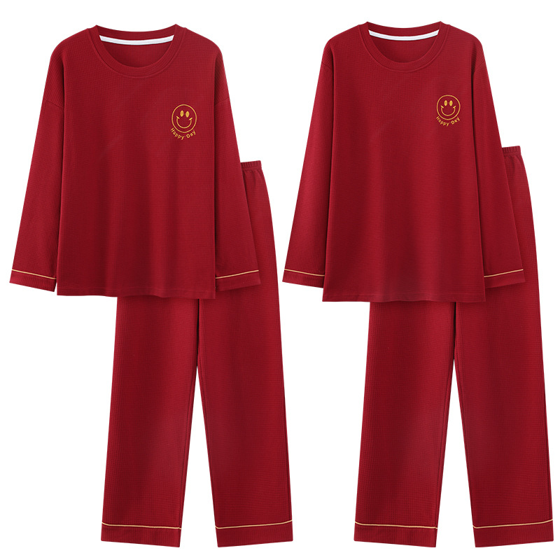 Pijama de otoño y invierno para parejas, traje rojo de mangas largas para hombres y mujeres, boda, chaqueta de fiesta, ropa casera casera