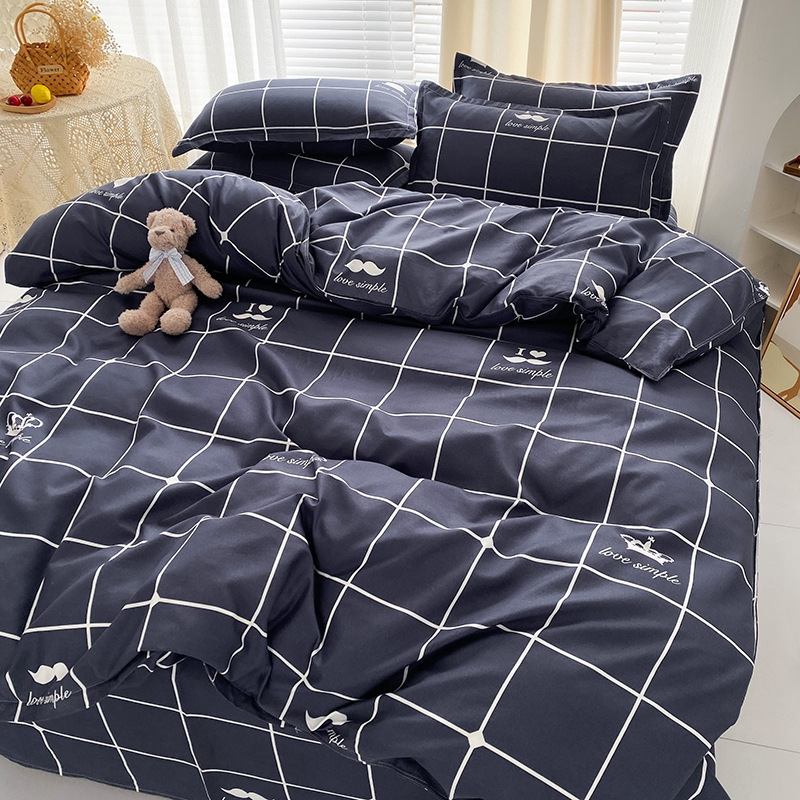 Four-Piece Set of Brushed Cotton Bed Sheets and Duvet Covers, Bedding for Student Dormitories, Single Three-Piece Set, Washed Cotton, Non-Pure Cotton, All-Cotton