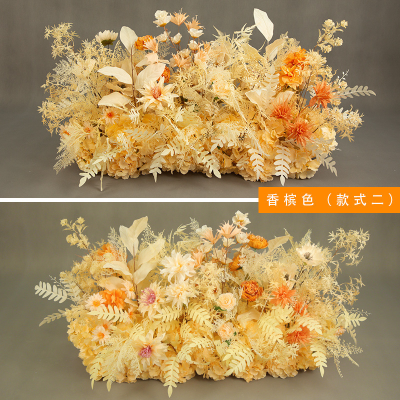 結婚式の道具の青い結婚式のシミュレーションの花の列の花の三角の花の列は造花の舞台の装飾の大きい赤色を配置します。|undefined