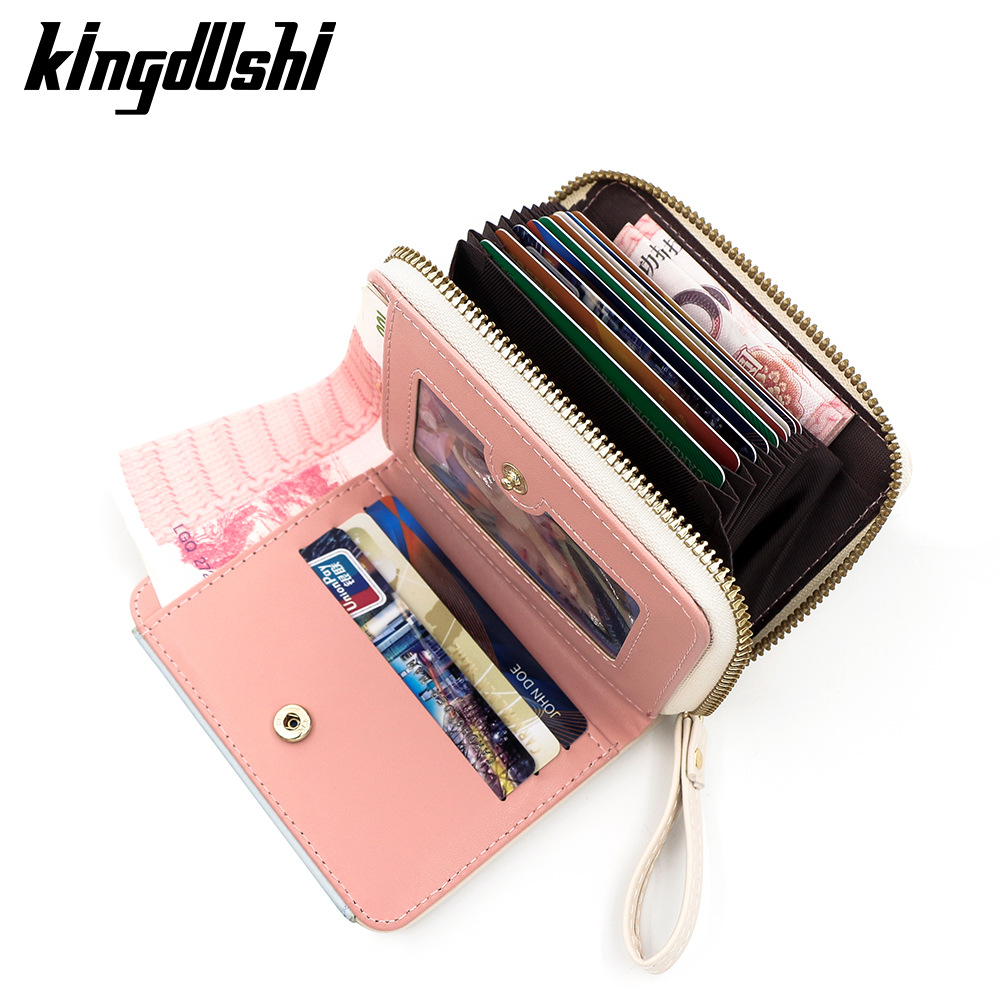 Cartera corta de mujer fresca y simple pu color contrapeso bolsa de tarjetas de órgano macarón bolsa de mano bolsa de cambio bolsa de cremallera