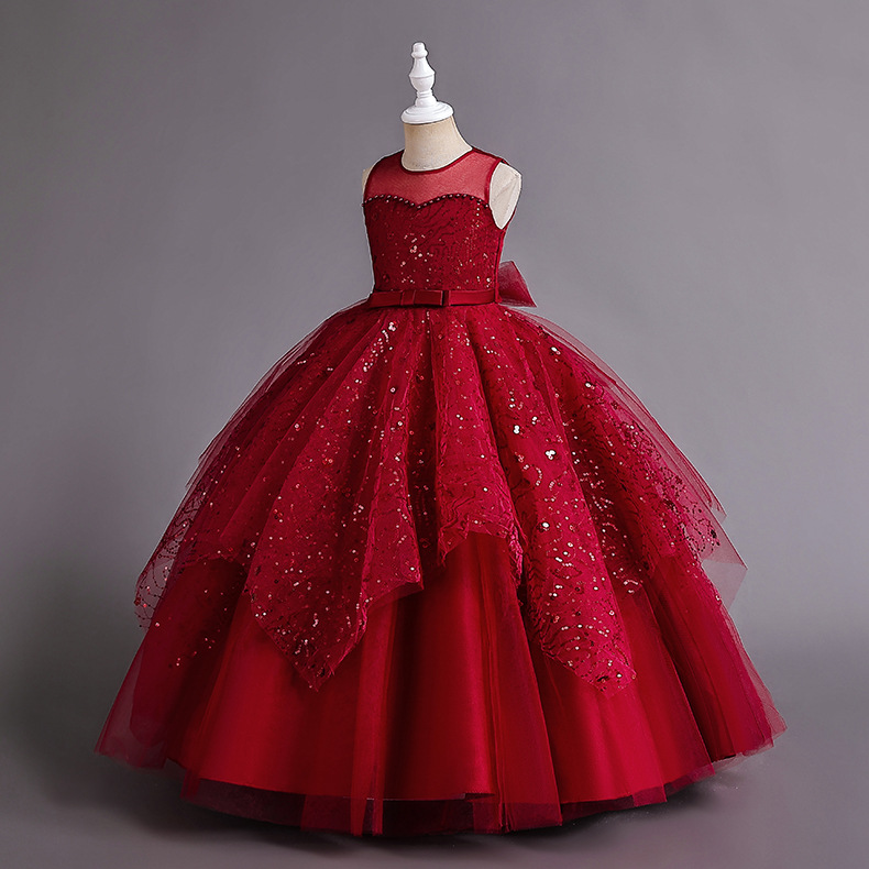 Robe de princesse longue en maille pour fille avec dentelle_voghion.com