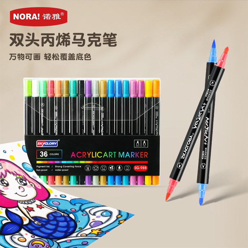 Noya double-ended acrylic markers, round barrel, soft tip, special drawing pencils, large capacity watercolor pencils for children, gifts.