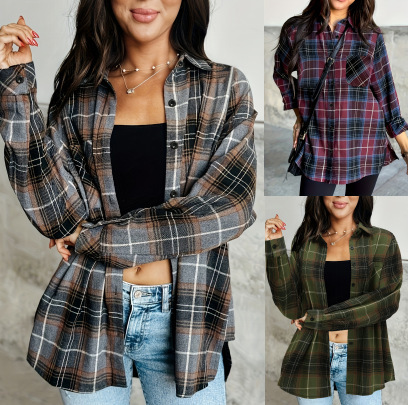 Brushed Plaid Shirt for Women, 2025 Autumn New Fashion, Slimming Casual Shirt Top, Artistic Loose Long-Sleeve Shirt Brushed Plaid Shirt for Women, 2025 Autumn New Fashion, Slimming Casual Shirt Top, Artistic Loose Long-Sleeve Shirt
