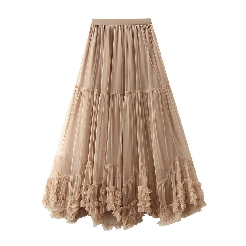 Oversized Hem Design, Fashionable Mesh Skirt, Sweet Fungus Lace A-Line Large Hem Tutu Skirt 4932