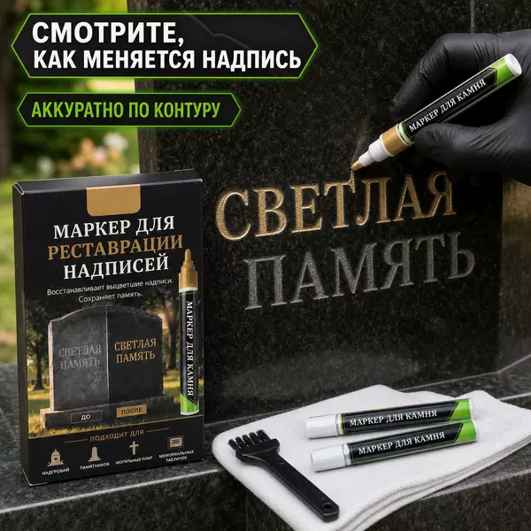 Outdoor Granite Stone Repair Pen Set, Tombstone Color Restoration Tool with Cleaning Accessories, Stone Engraving Repair Pen