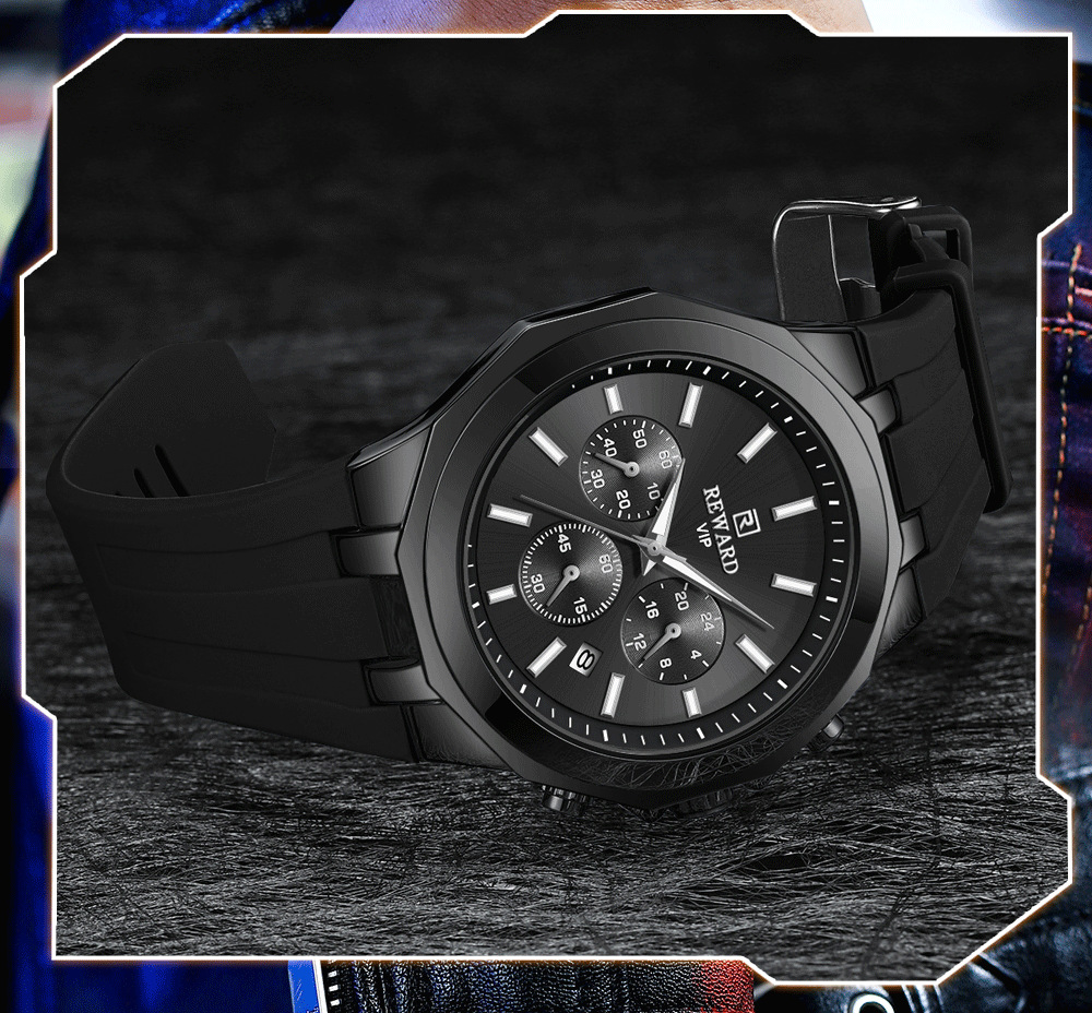 Reward skin-friendly silicone band quartz sports men's watch cross-border best-selling multi-function watch three eyes and six hands calendar_voghion.com