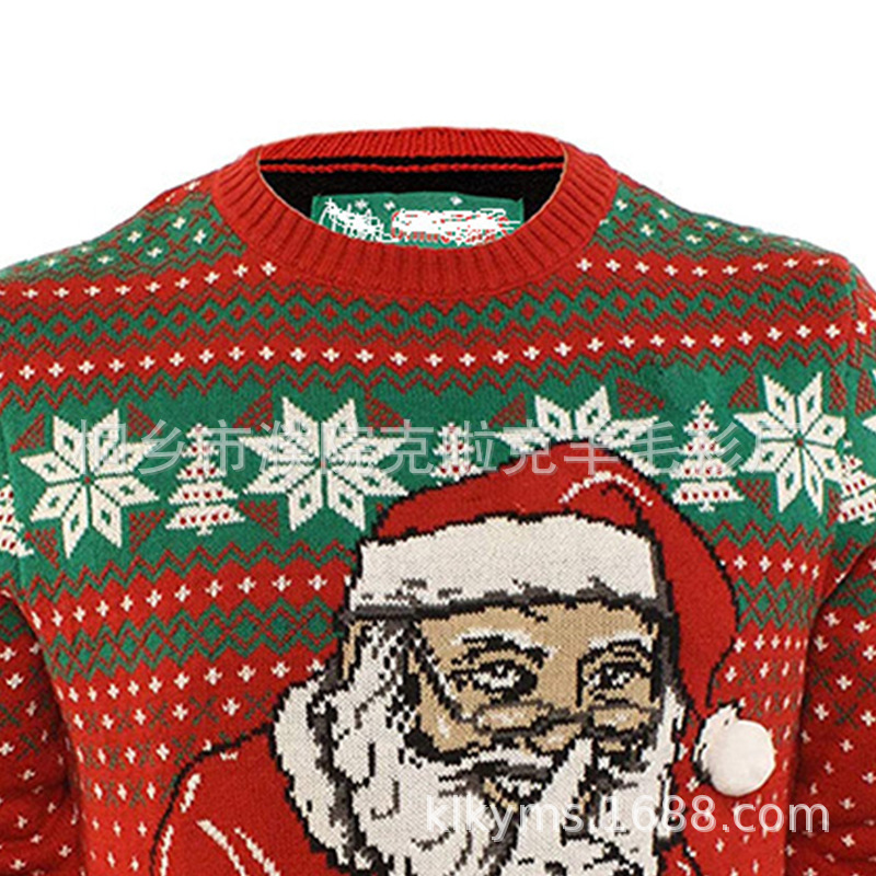 Tongxiang Knitted Sweater Source Industry Chain Factory Customized Foreign Trade Christmas Sweater to Process Jacquard Pullover