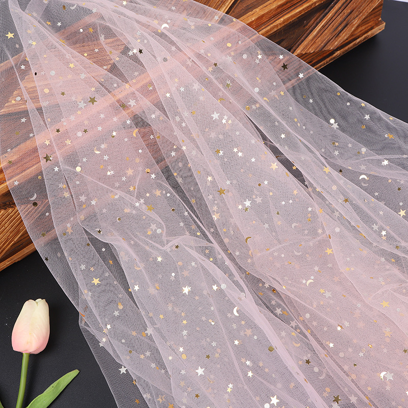 Nuevo 1.5m punzonado malla estrella y luna tela de malla hermosa tela de malla mano canasta de flores decoración dura y suave puede ser ajustada